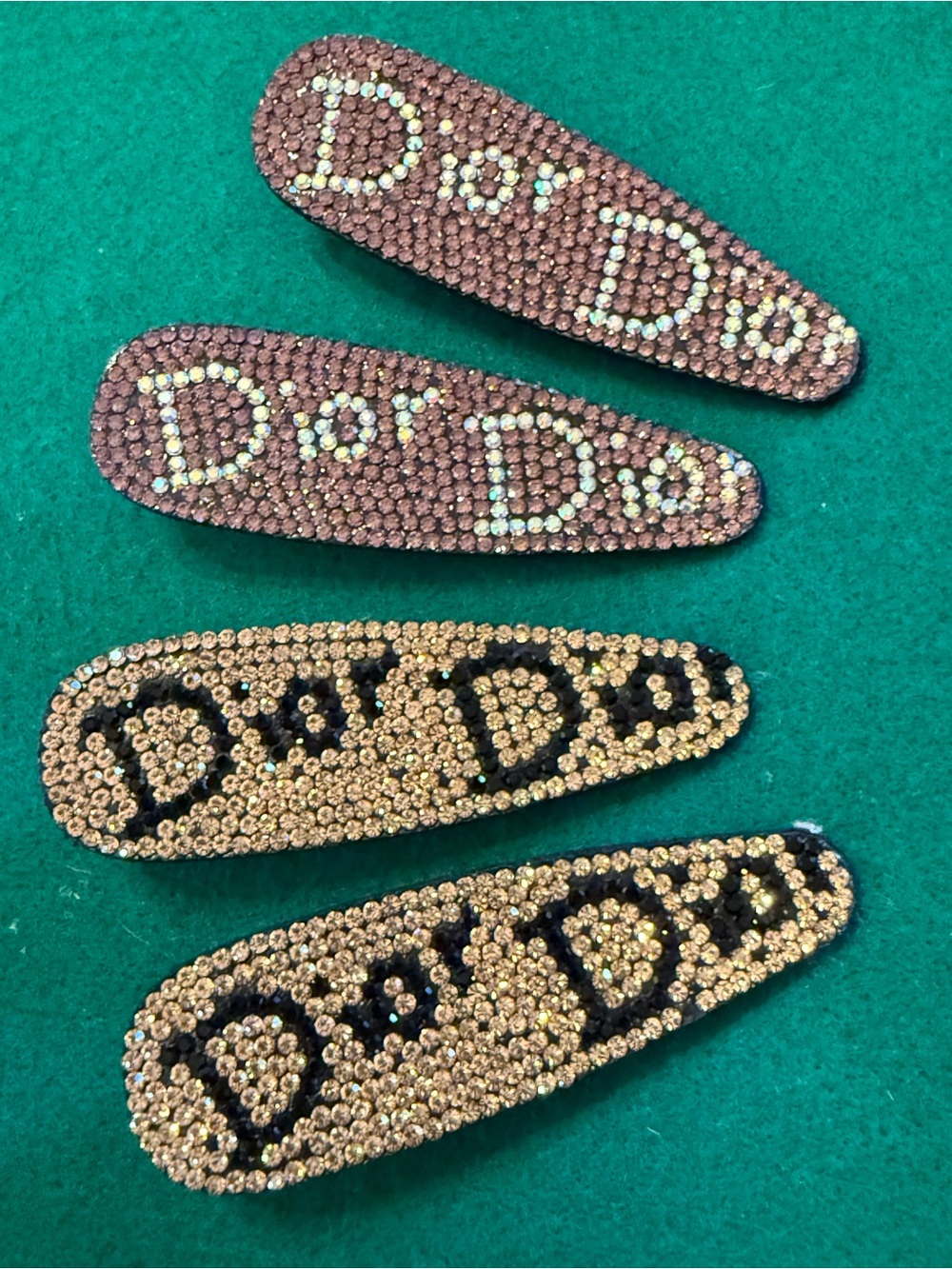 Crystal Logo Hair Clips - Brown and Gold